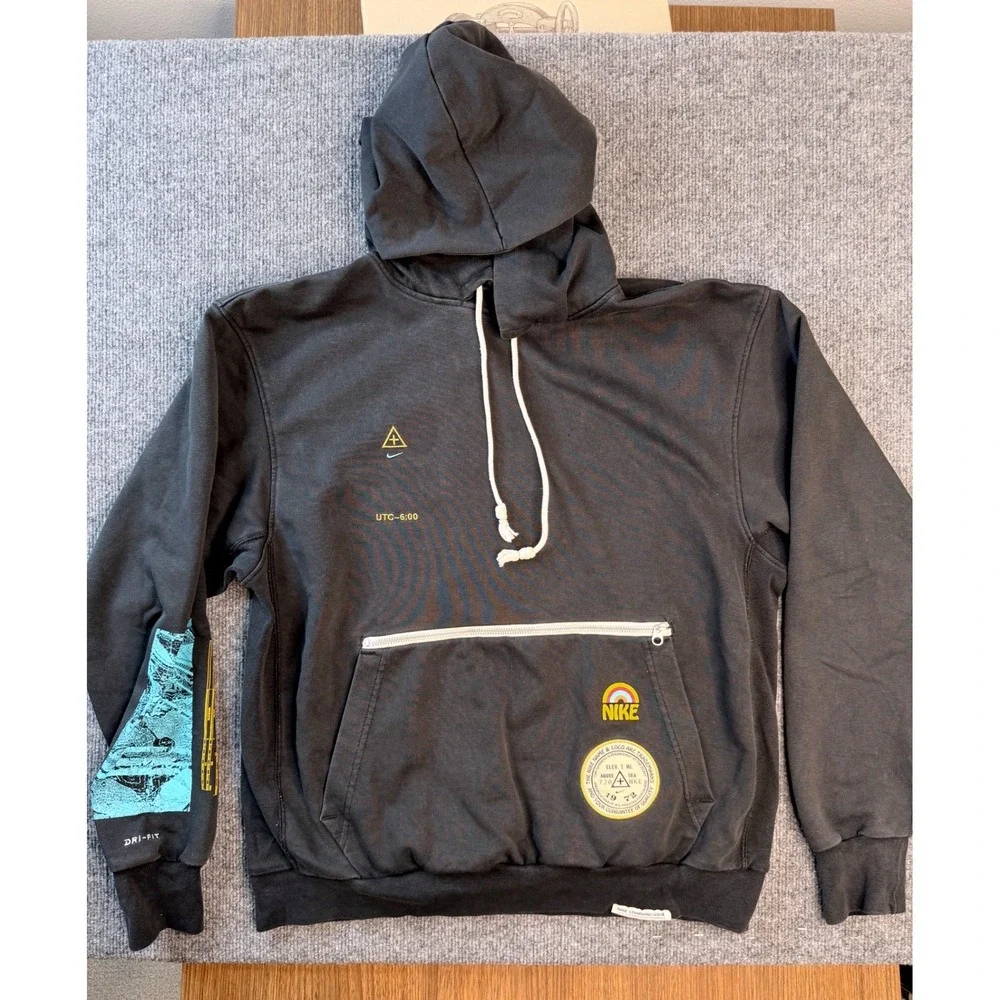 Nike Mens M Black Dri-FIT Organic High Graphic Hoodie Zipper Pouch Sweatshirt